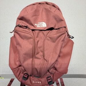 The North Face Surge Backpack Pink Burgundy Laptop School Travel Bag